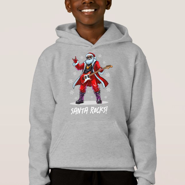 Santa Rocks! Funny Santa Claus spielt Gitarre Hoodie (Vorderseite)