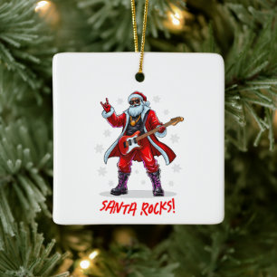 Santa Rocks! Funny Santa Claus spielt Gitarre Keramikornament
