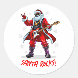 Santa Rocks! Funny Santa Claus spielt Gitarre Runder Aufkleber