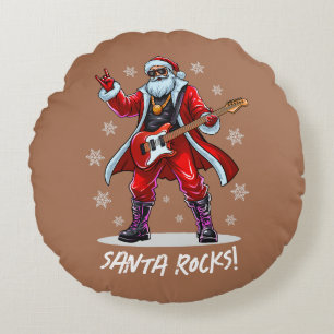 Santa Rocks! Funny Santa Claus spielt Gitarre Rundes Kissen