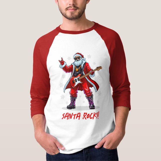 Santa Rocks! Funny Santa Claus spielt Gitarre T-Shirt (Vorderseite)