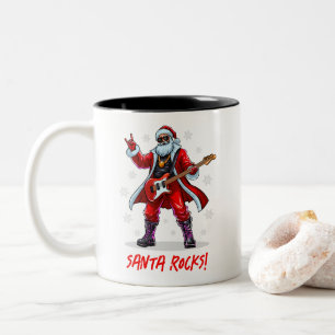 Santa Rocks! Funny Santa Claus spielt Gitarre Zweifarbige Tasse