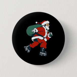 Santa Roller Skating Spaß Weihnachten Skater Kinde Button