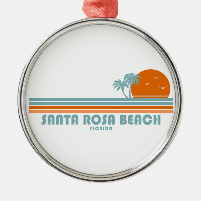 Santa Rosa Beach Florida Sun Palm Trees Ornament Aus Metall (Vorne)