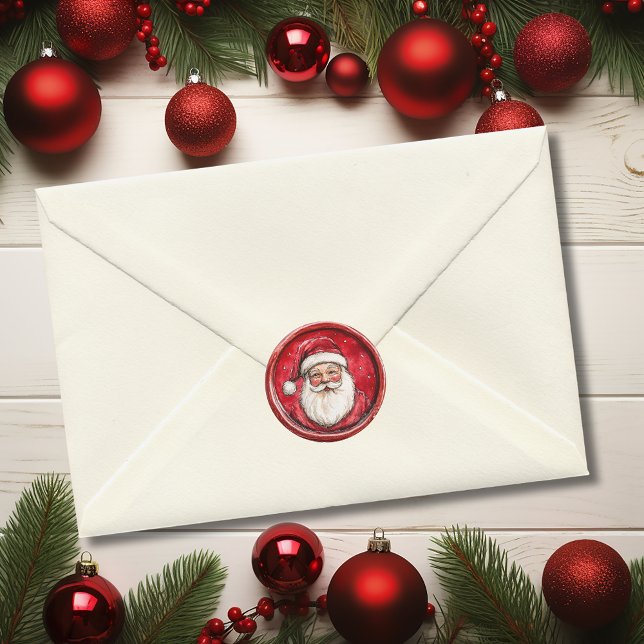 Santa Rot Weihnachten Faux War Runder Aufkleber (Santa Red Christmas Faux Was Classic Round Sticker)