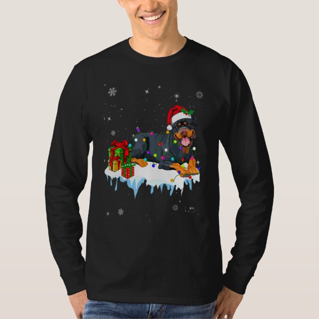 Santa Rottweiler Hund Weihnachtsbaum Dekoration T-Shirt (Vorderseite)