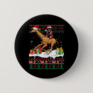 Santa Rottweiler Riding Giraffe Weihnachtssüßer Button