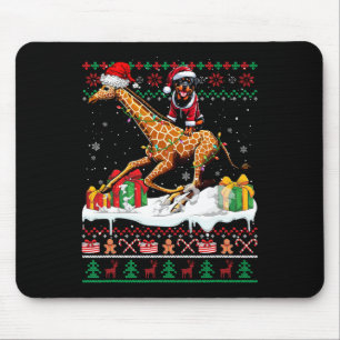 Santa Rottweiler Riding Giraffe Weihnachtssüßer Mousepad