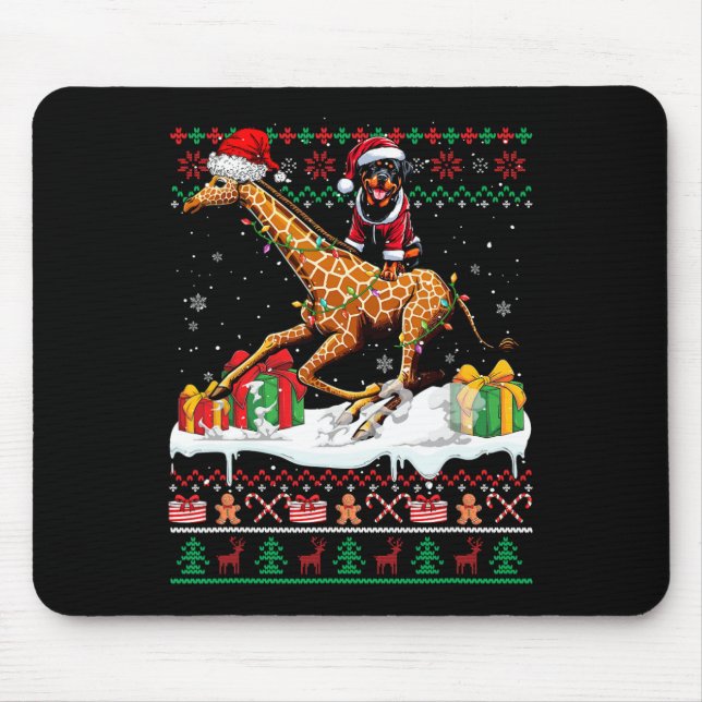 Santa Rottweiler Riding Giraffe Weihnachtssüßer Mousepad (Vorne)