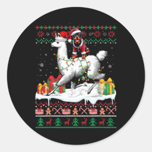 Santa Rottweiler Riding Llama Weihnachtskraut Lo Runder Aufkleber