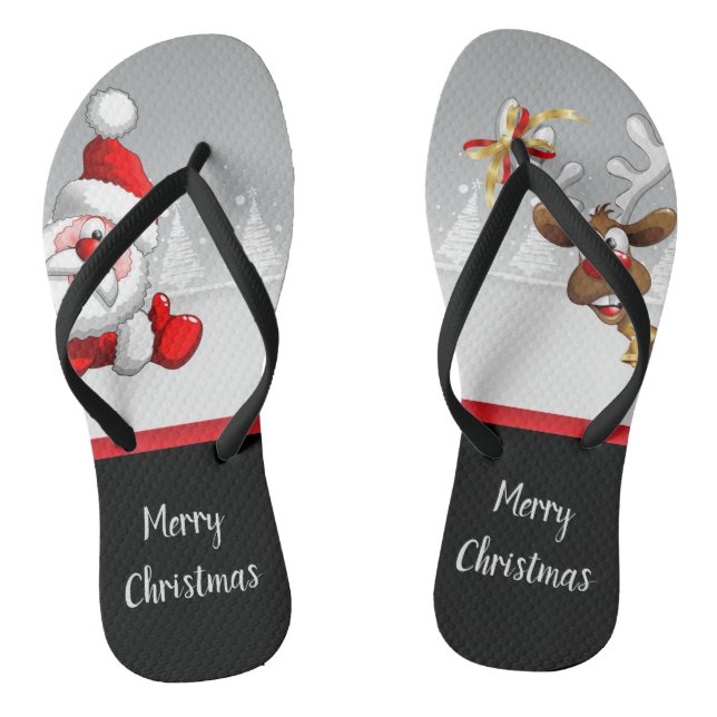 Santa Rudolf Cartoon Frohe Weihnachten Flip Flops (Fußbett)