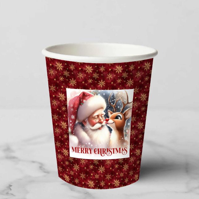 Santa Rudolph Cartoon Style Christmas Party Cups Pappbecher (Santa Rudolph Cartoon Style Christmas Party Cup Art)