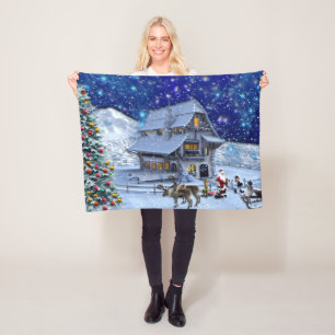Santa Rudolph Elf mit Schlitten Fleecedecke