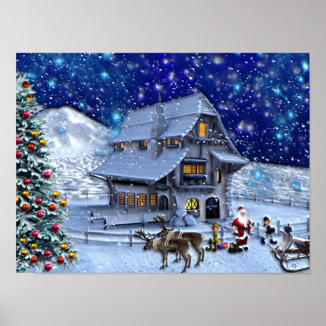 Santa Rudolph Elf mit Schlitten Poster (Vorne)