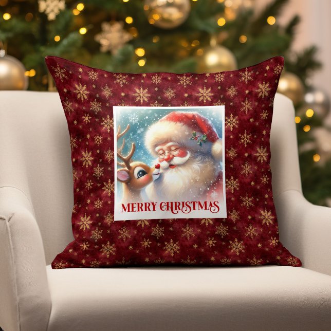 Santa Rudolph Joyful Xmas Pillow Classic Christmas Kissen (Santa Rudolph Joyful Xmas Pillow Classic Christmas)