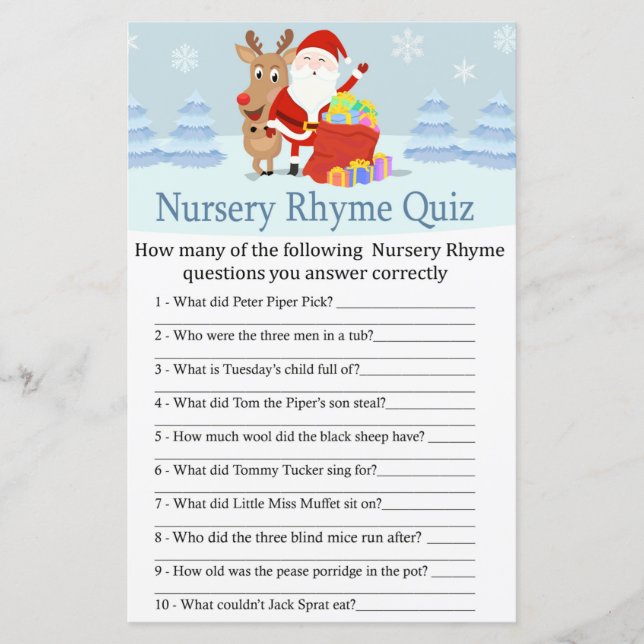 Santa, Rudolph Kinderzimmer Rhyme Quiz Kinderdusch (Vorderseite)