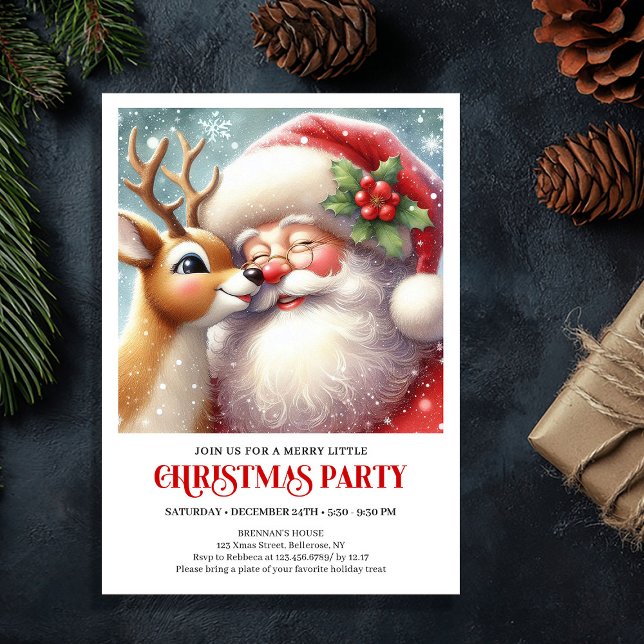 Santa Rudolph Traditional Christmas Party Invite Einladung (Santa Rudolph Traditional Christmas Party Invite)