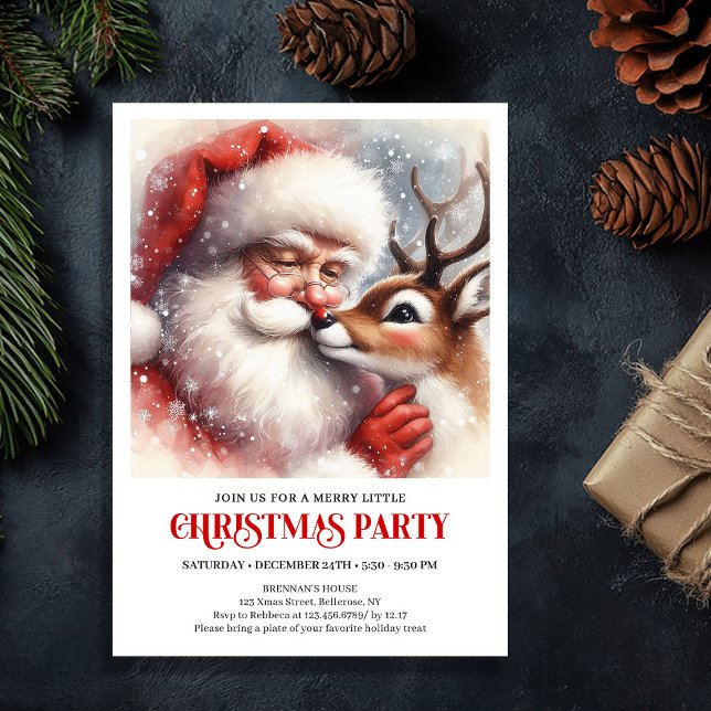 Santa Rudolph Traditional Holiday Party Invitation Einladung (Santa Rudolph Traditional Holiday Party Invitation)