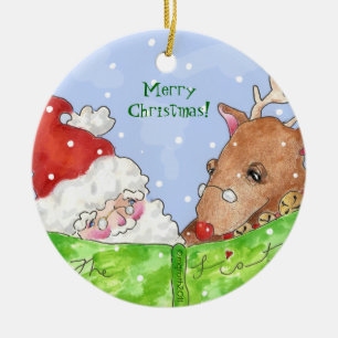 santa, rudolph und die Liste! Keramik Ornament