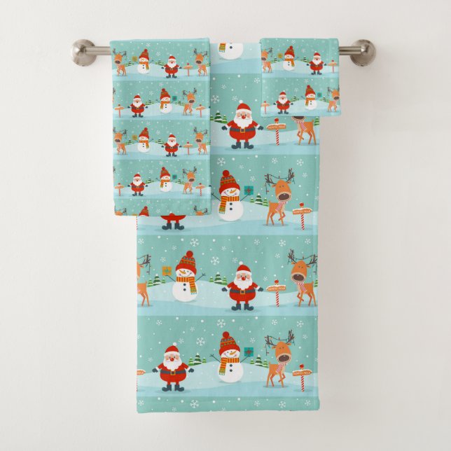 Santa, Rudolph und Snowman Badhandtuch Set (Insitu)