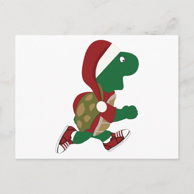 Santa Running Turtle Feiertagspostkarte (Vorderseite)