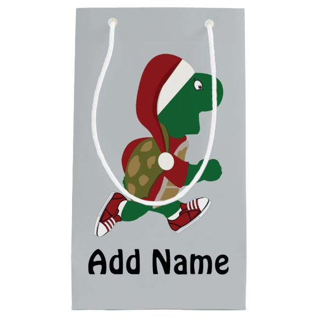 Santa Running Turtle Kleine Geschenktüte (Vorderseite)
