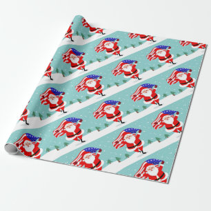 Santa running with american flag geschenkpapier