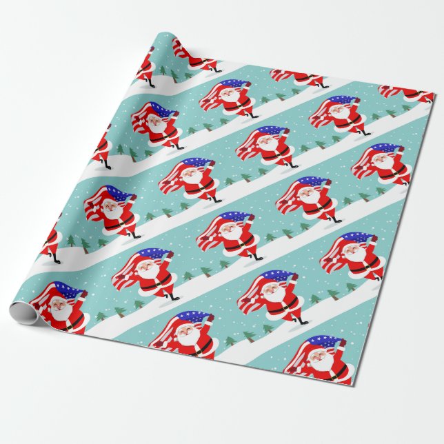 Santa running with american flag geschenkpapier (Ungerollt)