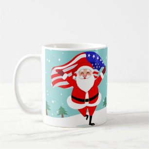Santa Running with american flag Kaffeetasse
