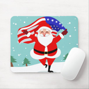 Santa Running with american flag Mousepad