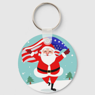 Santa Running with american flag Schlüsselanhänger