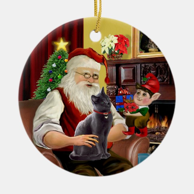 Santa - Russische Blaue Katze Keramikornament (Vorne)