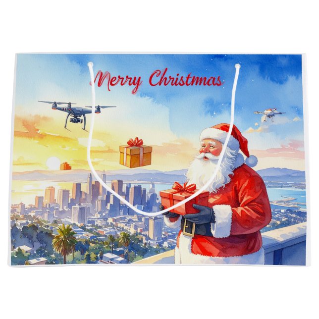 Santa’s Drone Delivery Working on Christmas  Große Geschenktüte (Vorderseite)