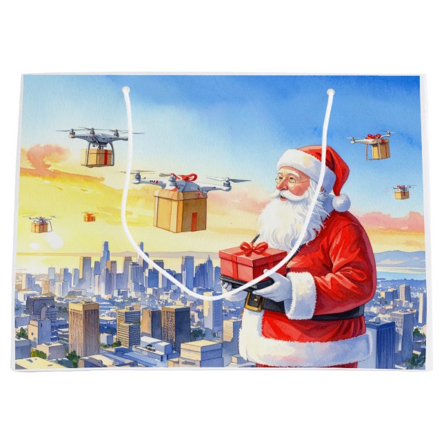 Santa’s Drone Delivery Working on Christmas  Große Geschenktüte (Vorderseite)