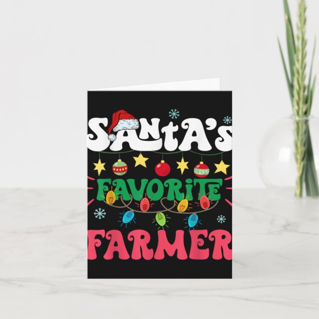 Santa S Favorite Farmer Funny Santa Hat Xmas Light Karte (Vorderseite)