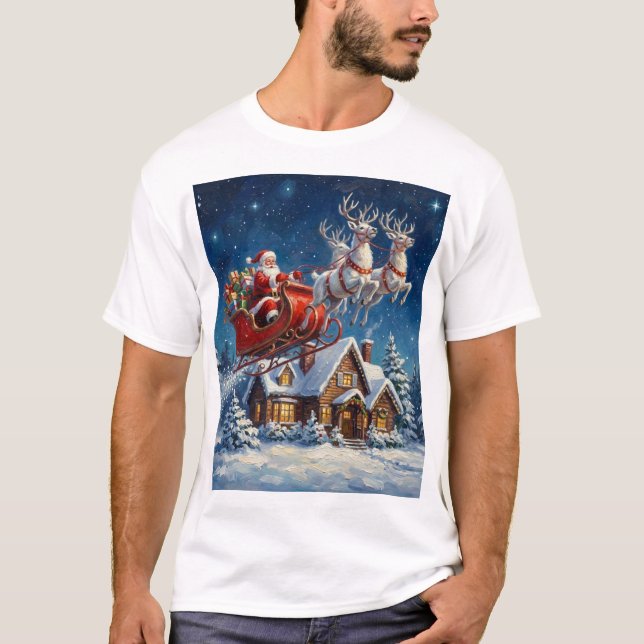 Santa’s Flight – A Starry Christmas Delivery T-Shirt (Vorderseite)