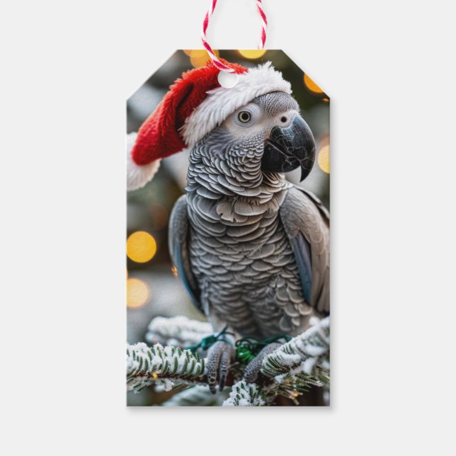 Santa’s Little African Grey Helper  Geschenkanhänger (Vorderseite)