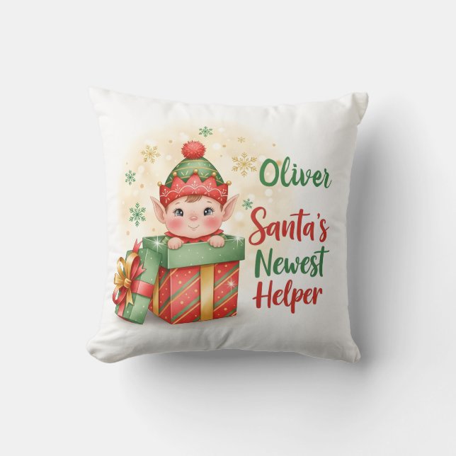 Santa’s Newest Helper Christmas Cute Elf Gift Box Kissen (Vorderseite)
