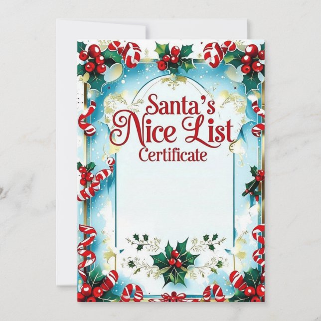Santa’s Nice List Certificate for Boys Einladung (Vorderseite)