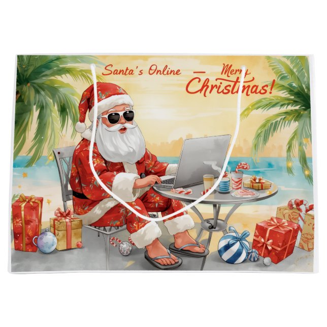 Santa’s Online Computer Lovers Merry Christmas! Große Geschenktüte (Vorderseite)
