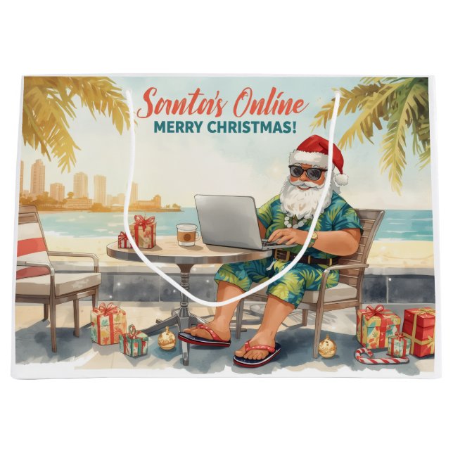Santa’s Online Computer Lovers Merry Christmas! Große Geschenktüte (Vorderseite)