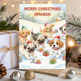 Santa’s Puppy Playground Kids Christmas Card Feiertagskarte