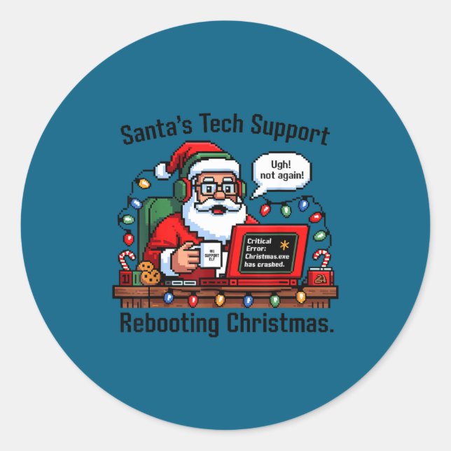 Santa s Rebooting Support Tech Club Runder Aufkleber (Vorderseite)