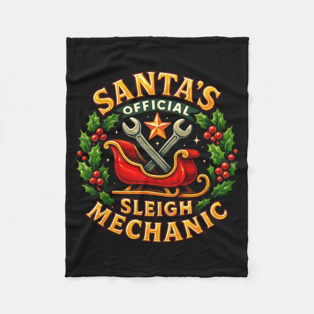 Santa’s Sleigh Mechanic Funny Christmas Design  Fleecedecke (Vorderseite)