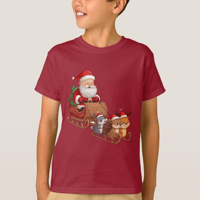 Santa’s Woodland Sleigh Ride – Kids Christmas Tee (Vorderseite)