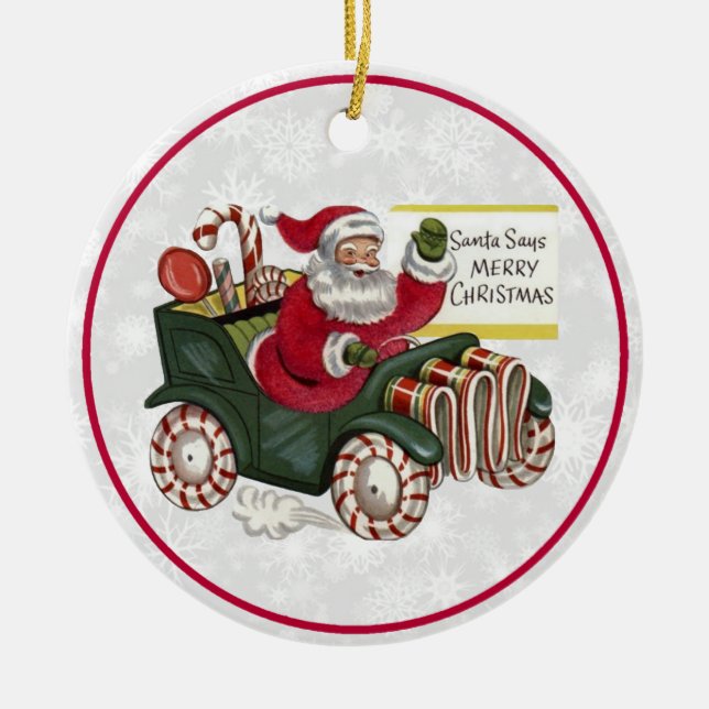 Santa sagt frohe Weihnachten Keramik Ornament (Vorne)