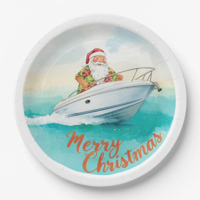 Santa Sailing – Tropical Christmas by the Sea Pappteller (Vorderseite)
