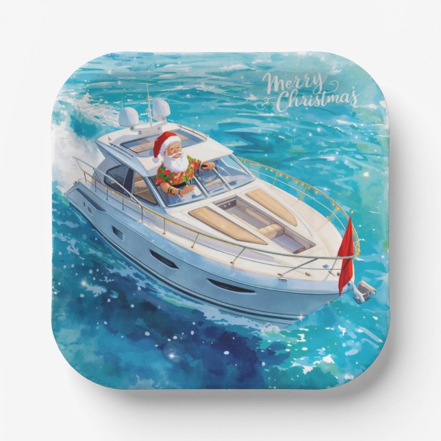 Santa Sailing – Tropical Christmas by the Sea Pappteller (Vorderseite)