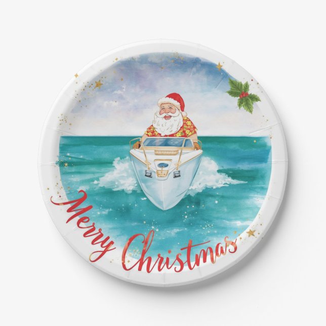 Santa Sailing – Tropical Christmas by the Sea Pappteller (Vorderseite)