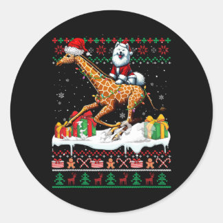 Santa Samoyed Riding Giraffe Weihnachts Sweater Lo Runder Aufkleber